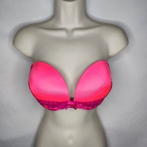 Victoria's Secret Very Sexy Strapless Multiway Hot Pink Purple Lace Bra Size 36D